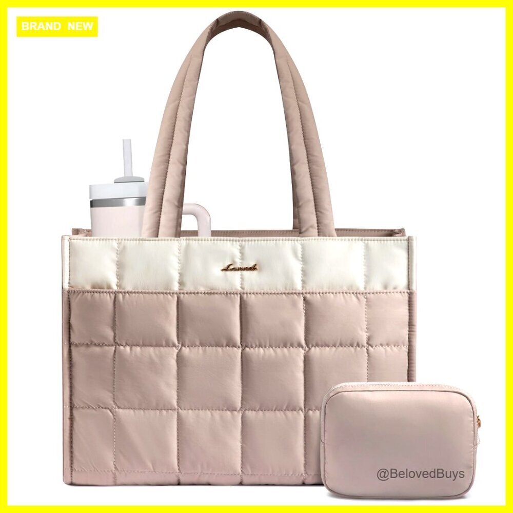 Large Puffer Tote Bag with Laptop Compartment, 15.6 Inch, 25L Capacity